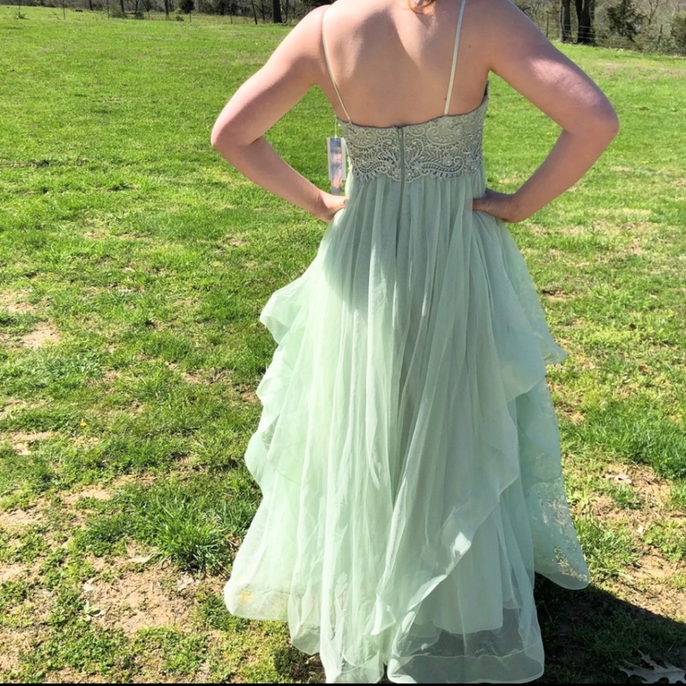 Sequin Hearts Mint Green Beaded Prom Formal Dress - Picture 2 of 7